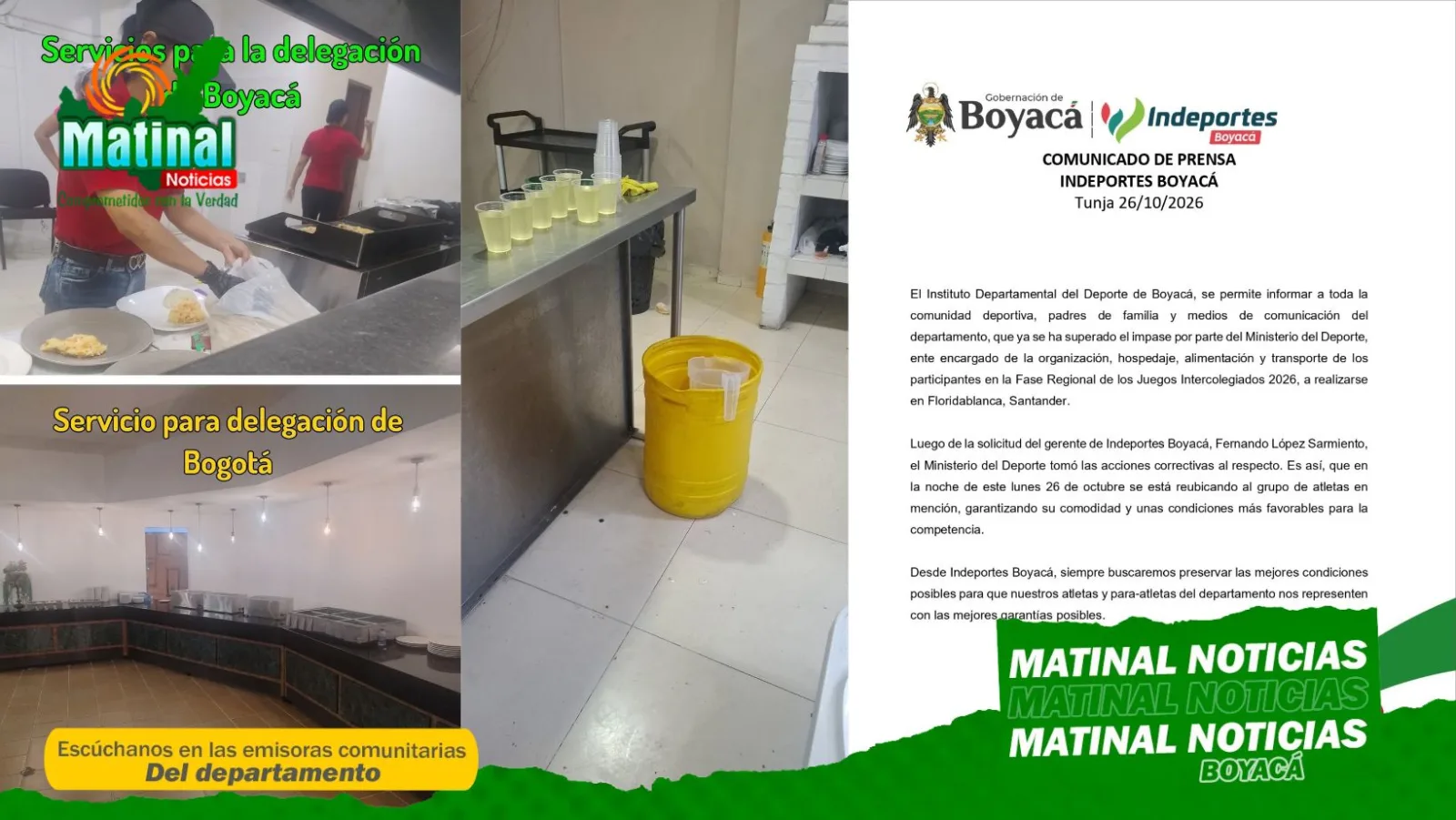 Superado impase por alojamiento y alimentación de deportistas de Boyacá en los Juegos Intercolegiados 2026