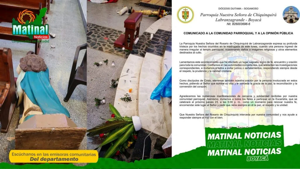 Parroquia de Labranzagrande rechaza actos de vandalismo en el templo municipal