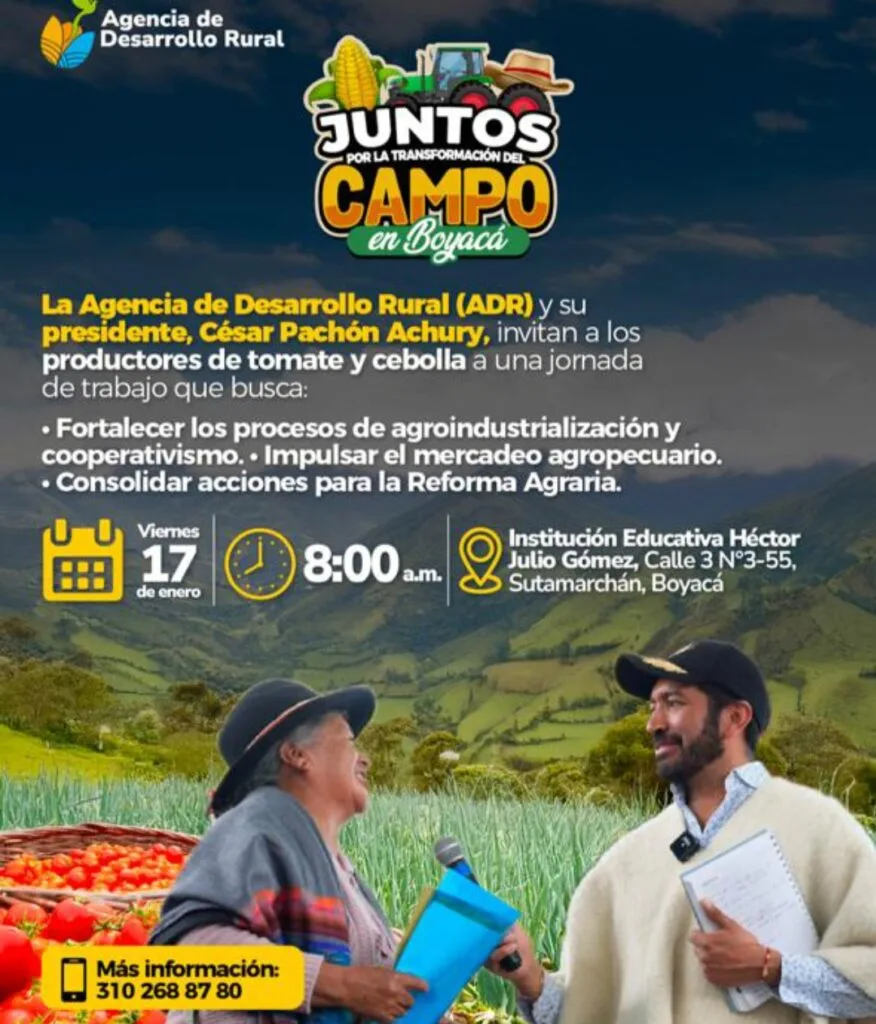 ADR realizará jornadas en Sutamarchan y Tunja con productores de papa, leche y cereales