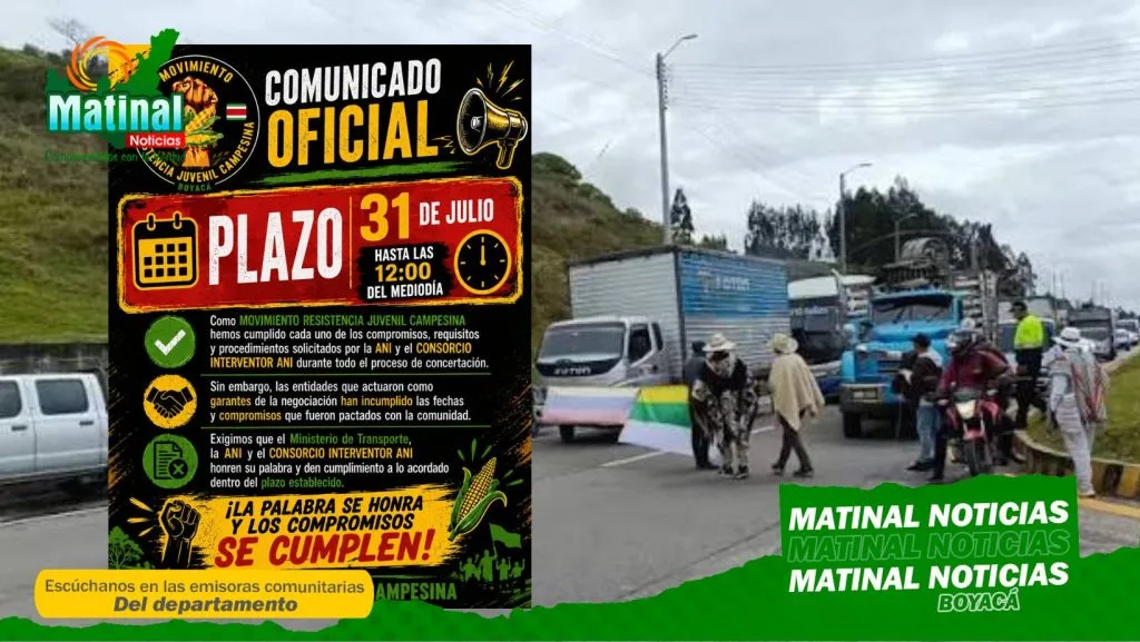Comunidades de Tuta dan plazo hasta el 31 de julio al mediodía para la firma de la resolución del peaje
