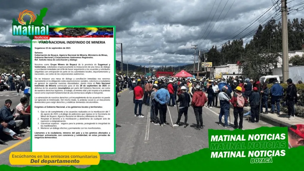 Paro Nacional Indefinido de Minería anunciado para el 29 de septiembre