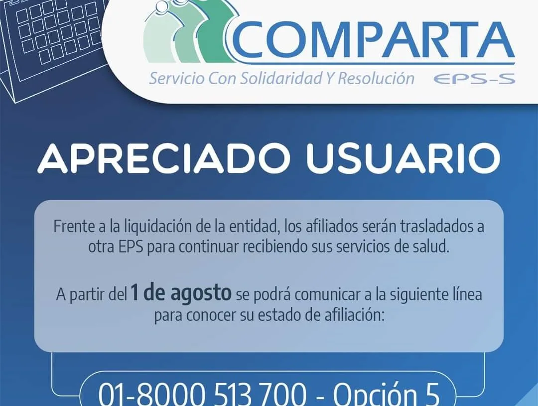 Superintendencia Nacional de Salud ordenó la liquidación de la EPS Comparta que hace presencia en 12 departamentos
