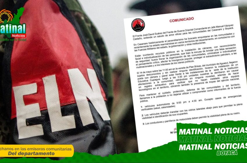 Gobernación de Boyacá responde ante panfleto del ELN que impondría restricciones en zonas rurales de Boyacá y Casanare