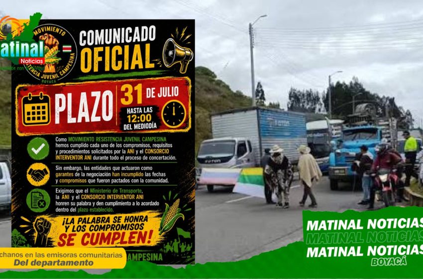  Comunidades de Tuta dan plazo hasta el 31 de julio al mediodía para la firma de la resolución del peaje