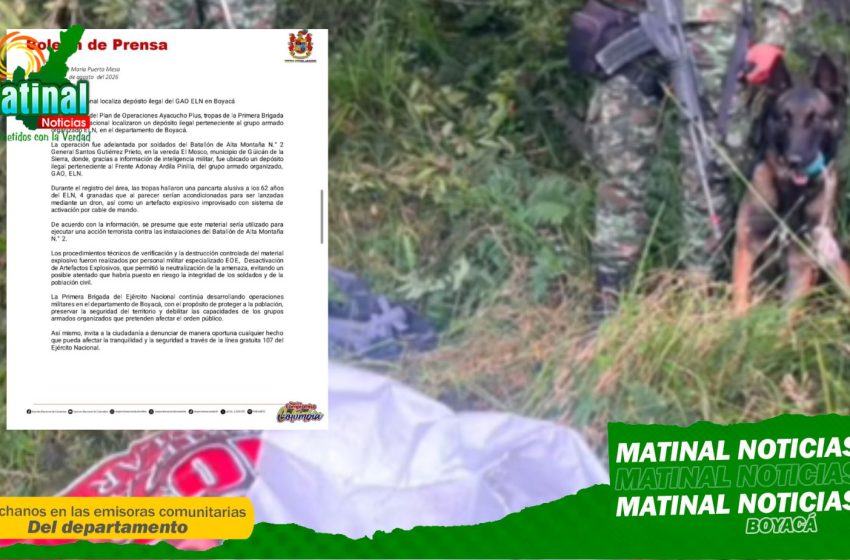  Ejército Nacional destruye depósito ilegal del ELN en Güicán de la Sierra y evita posible atentado contra unidad militar